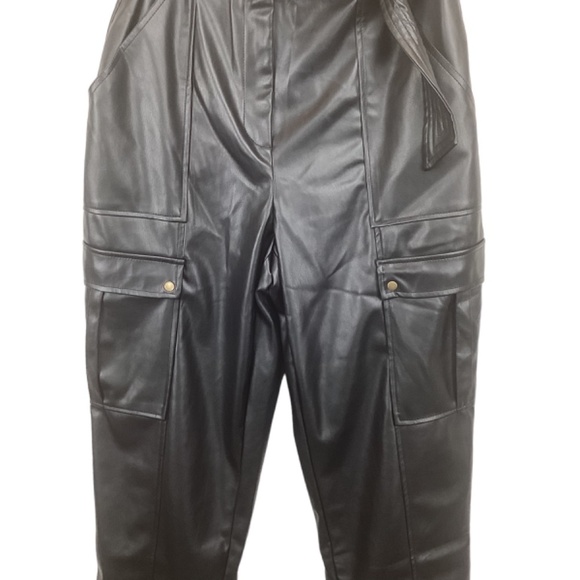 Jason Wu Vegan Faux Leather Black Cargo pants size 8 Straight leg NWT - Picture 3 of 10